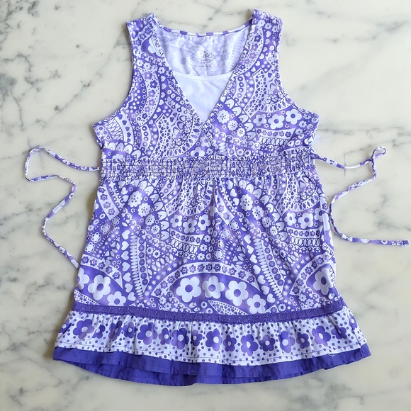 NWOT. Justice Cotton Blended Sleeveless Floral Top/Dress w/sparkling and ruffle. - Picture 3 of 6